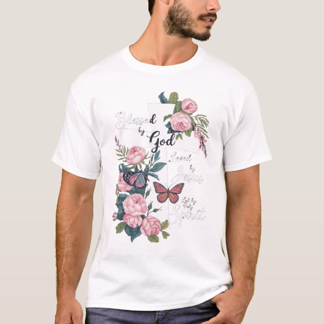T-shirt Béni par Dieu Aimé par Jésus Joyeux Jour de Pâques (Devant)