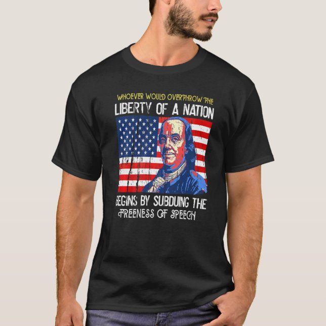 T-shirt Benjamin Franklin Avertit L'Amérique De La Mort De (Devant)