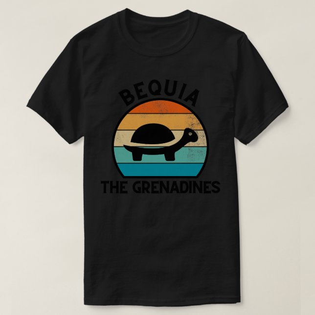 T-shirt Bequia Les Grenadines Coucher de soleil rétro avec (Design devant)