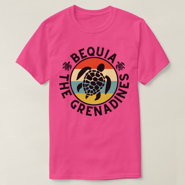 T-shirt Bequia Les Grenadines Retro Sunset avec Turtle 3 (Design devant)