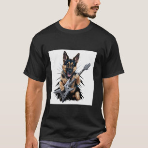 T-shirt Berger allemand allemand Rocky joue de la guitare