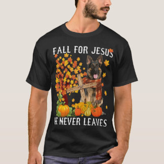 T-shirt Berger Allemand Automne Chute Pour Jésus Il Ne Mèn