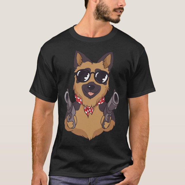 T-shirt Berger Allemand Avec Armes À Feu (Devant)
