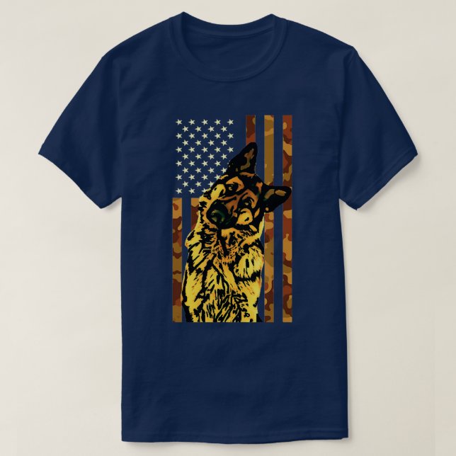 T-shirt Berger allemand Camouflage américain Drapeau Chien (Design devant)