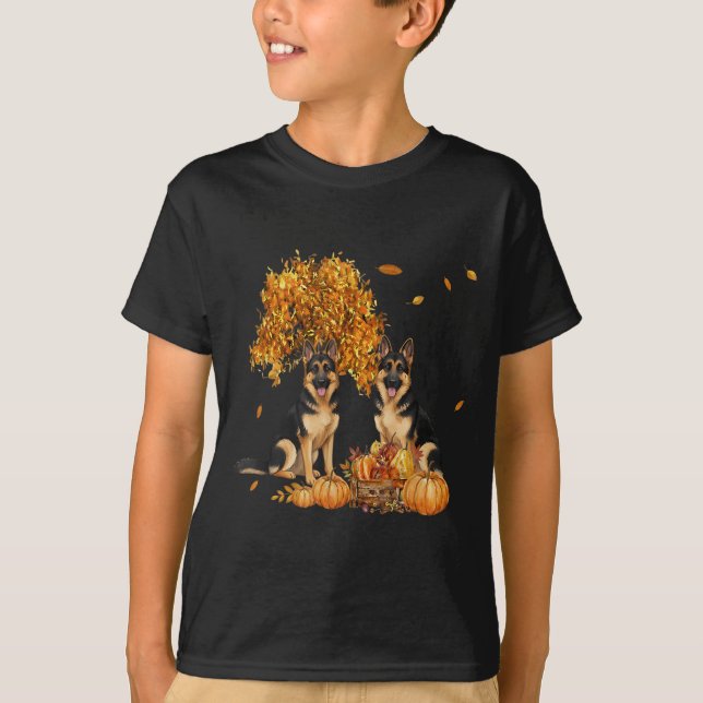 T-shirt Berger Allemand Feuille D'automne Chien Halloween (Devant)