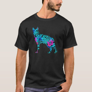 T-shirt Berger allemand floral chien Silhouette rose bleu