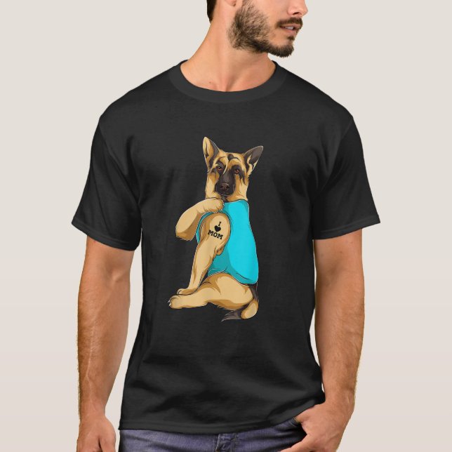 T-shirt berger allemand J'aime maman Tattoo vêtement chien (Devant)