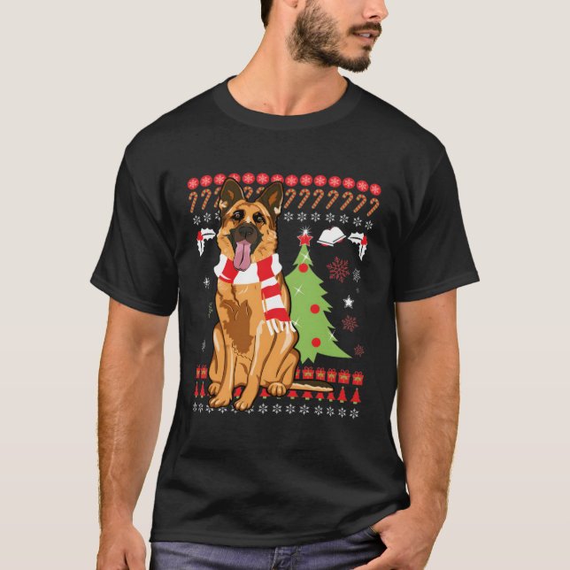 T-shirt Berger Allemand Laid Allemand Père Noël Tree For C (Devant)