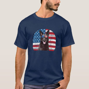 T-shirt Berger Allemand Noir Drapeau Américain 4E Juillet 