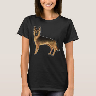 T-shirt Berger Allemand Noir Et Tan Mignonne Chien Caricat