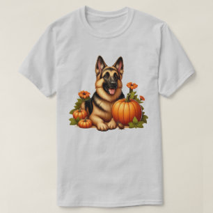 T-shirt Berger allemand reposant avec Citrouilles et fleur