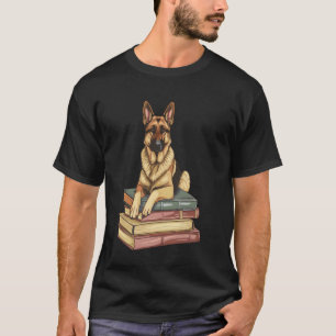 T-shirt Berger Allemand Sur Livres Retour À L'école Chien