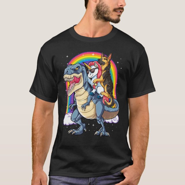 T-shirt berger allemand Unicorn équitation Dinosaur T Rex  (Devant)