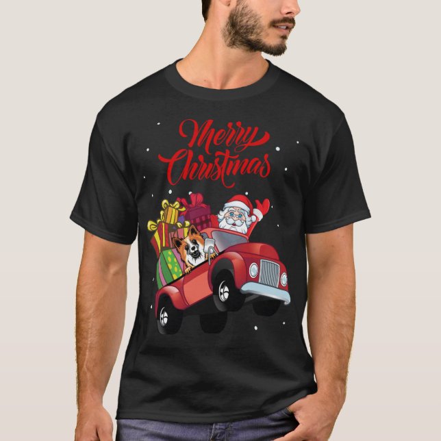 T-shirt Berger Islandais Avec Père Noël En Camion Rouge D (Devant)