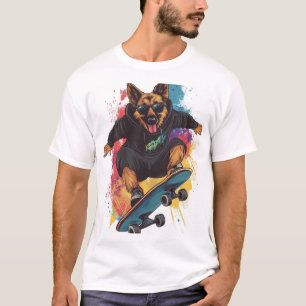 T-shirt Berger Skateur � Chien Planche à Roulettes Cool
