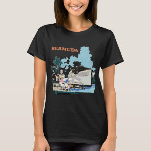 T-shirt Bermuda Harbor Voilier Bleu Voyage Vintage