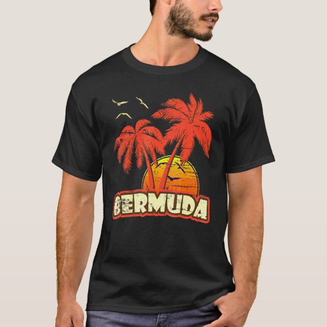 T-shirt Bermuda Summer Palm Trees 80s Beach Sunset (Devant)