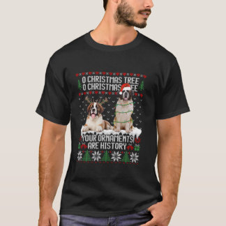 T-shirt Bernard Dog Feux d'arbre de Noël Amoureux des chie