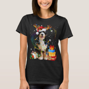 T-shirt Bernedoodle Reindeer Feux de Noël Drôle Chien Xm