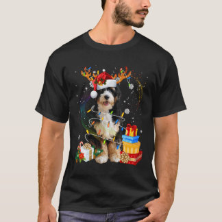T-shirt Bernedoodle Reindeer Feux de Noël Drôle Chien Xm