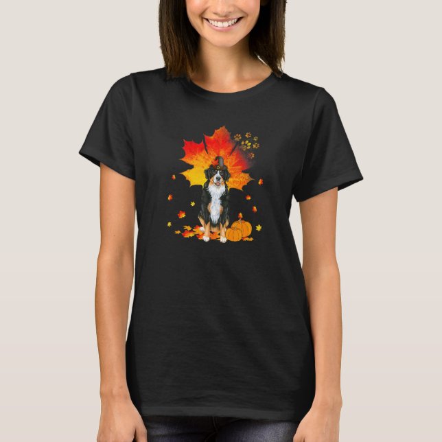 T-shirt Bernese Mountain Dog Autumn Leaf Fall Leaf Pompe (Devant)