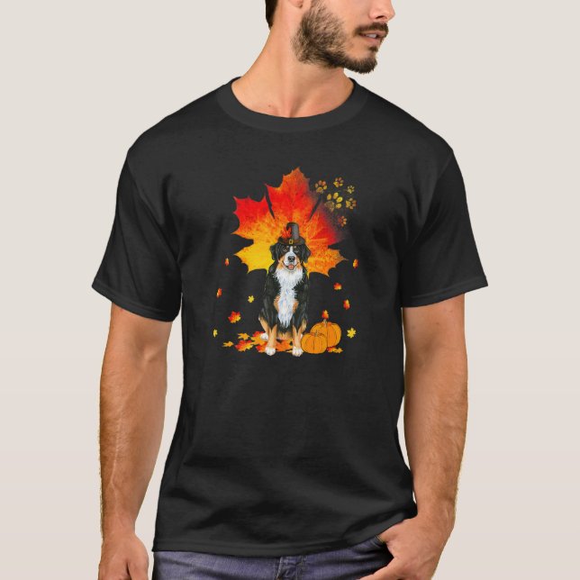 T-shirt Bernese Mountain Dog  Autumn Leaf Fall Leaves Pump (Devant)
