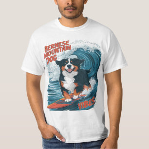 T-shirt Bernese Mountain Dog Catching Waves Surfing
