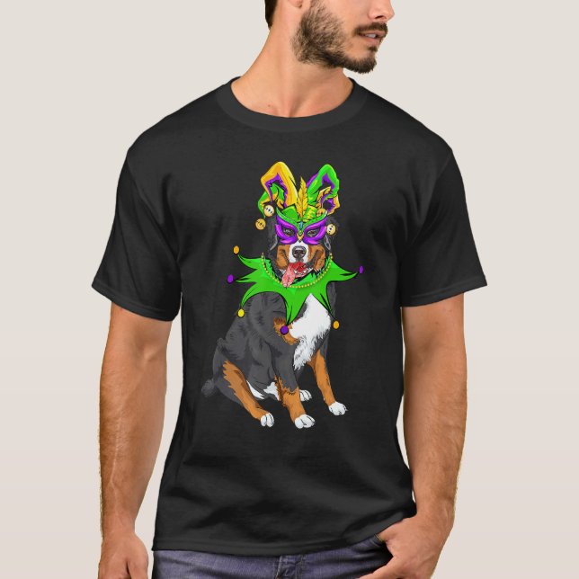 T-shirt Bernese Mountain Dog Mardi Gras Masque Casquette p (Devant)