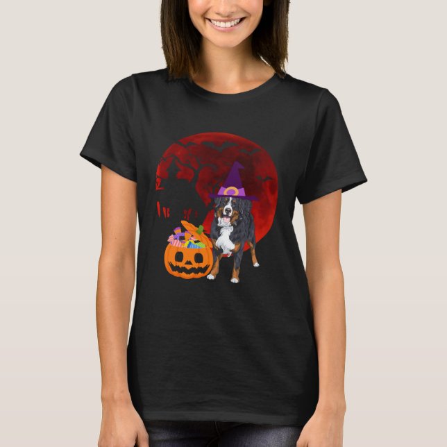 T-shirt Bernese Mountain Dog with witch hat Candy Pumpkin  (Devant)
