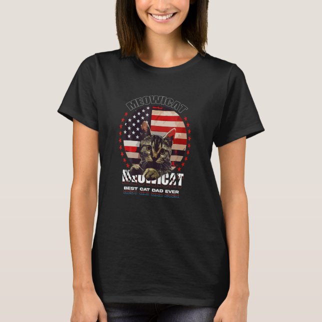 T-shirt Best Cat Dad Ever  Cat Meowica American Cat Flag (Devant)