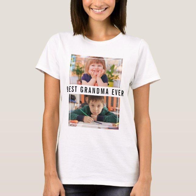 T-shirt Best Grandma Ever Grandchildren 2 Photo Collage  (Devant)