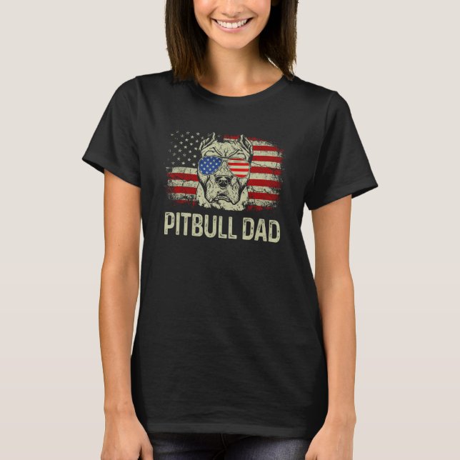 T-shirt Best Pitbull Dad Ever American Flag 4th Of July (Devant)