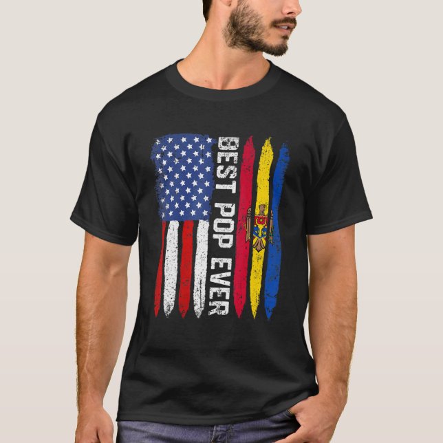 T-shirt Best Pop Ever Fête des pères Moldova Us Drapeau (Devant)
