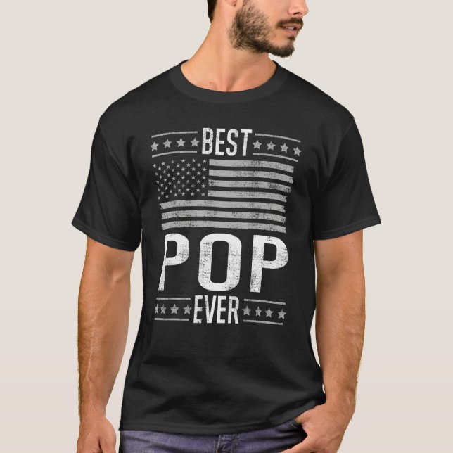 T-shirt Best Pop Ever, US Flag Funny Father's Day Dad Papa (Devant)