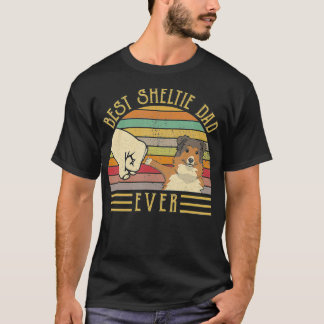 T-shirt Best Sheltie Papa Ever Retro Vintage Sunset