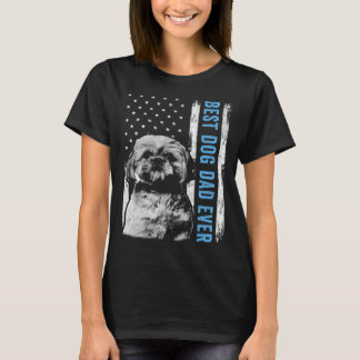 T-shirt Best Shih Tzu Dad Ever Vintage American Flag Dog D