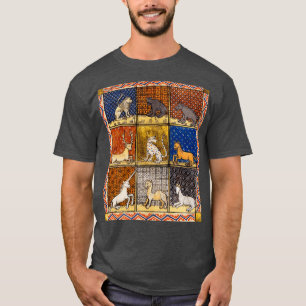T-SHIRT BESTIAIRE MÉDIÉVAL FANTASTIQUE ANIMAUX EN OR RED B