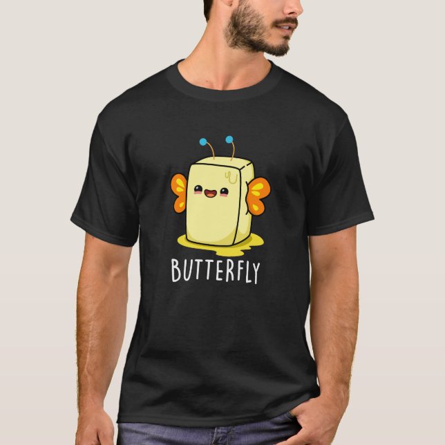 T-shirt Beurre Drôle Papillon Avec Ailes Pun Dark BG (Devant)
