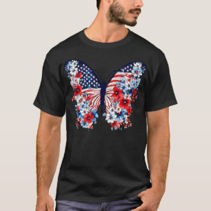 T-shirt Beurre mignon Fleur Rouge Blanc Bleu Américain Dra