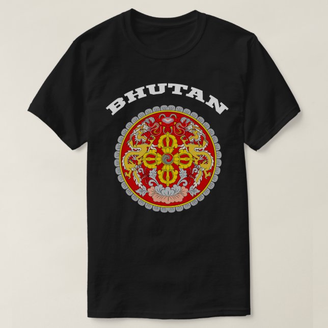 T-shirt Bhutan Coat of Arms Souvenir Gift Flag Bhutanese  (Design devant)