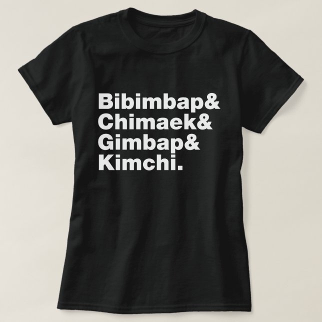 T-shirt Bibimbap & Chimaek & Gimbap & Kimchi. Aliments cor (Design devant)