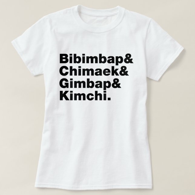 T-shirt Bibimbap & Chimaek & Gimbap & Kimchi. Aliments cor (Design devant)