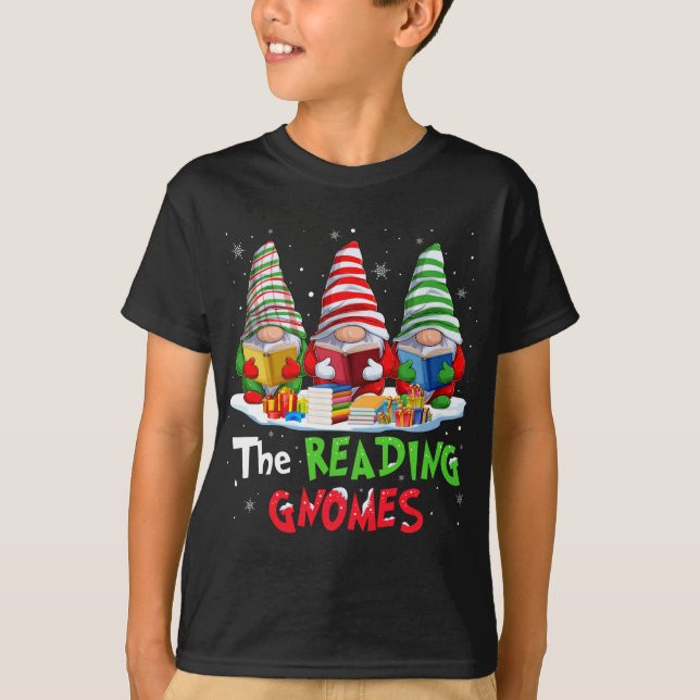 T-shirt Bibliothécaire Les Gnomes De Lecture Noël Drôle Po (Devant)