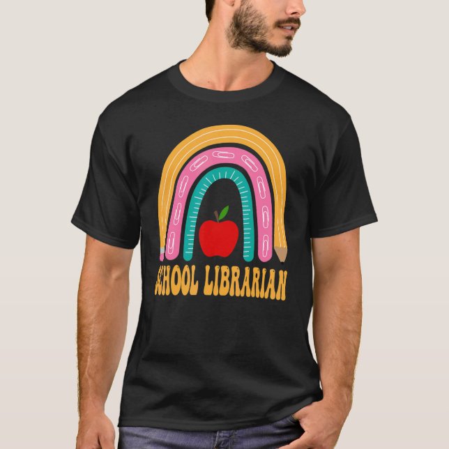 T-shirt Bibliothécaire Scolaire Crayon Arc-En-Ciel Retour  (Devant)