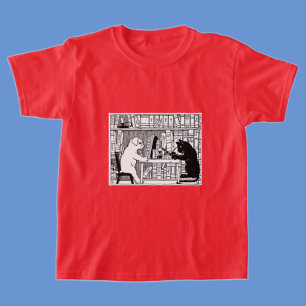 T-shirt Bibliothèque Chaton et Chien de Style Ancien, Litt