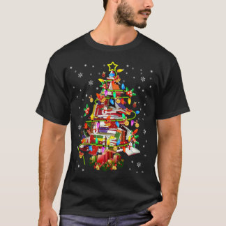 T-shirt Bibliothèque d'arbres Xmas Lumières Bibliothèque d