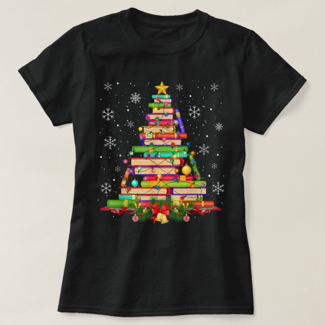 T-shirt Bibliothèque des arbres de Noël Lumières Arbre de  (Design devant)