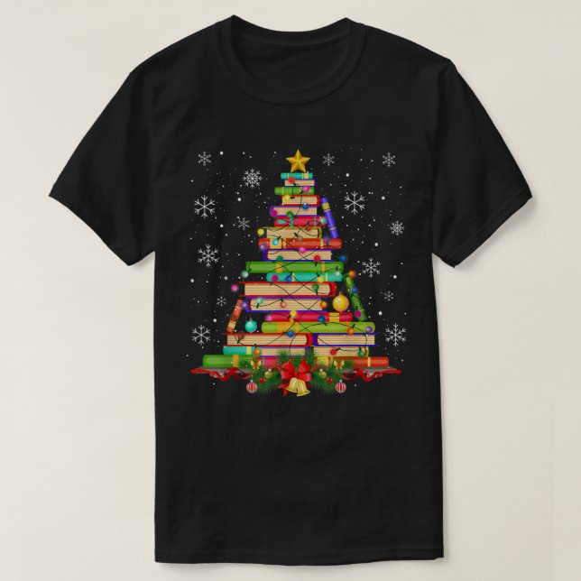 T-shirt Bibliothèque des arbres de Noël Lumières Arbre de  (Design devant)