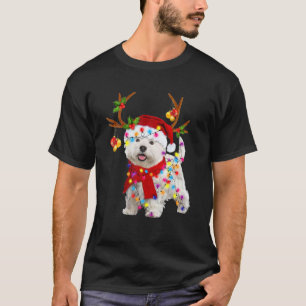 T-shirt Bichon Frise Chien Reindeer Père Noël Noël Drô