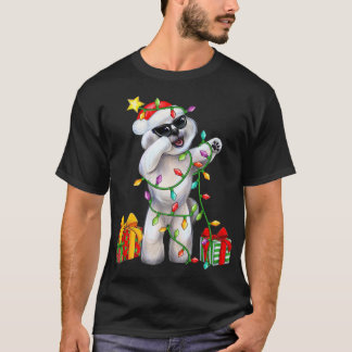 T-shirt Bichon Frise Chien Santa Hat Arbre de Noël Lumière